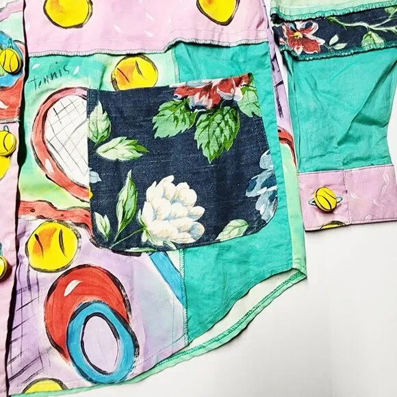 VTG 80s Encore By Silkscapes Hand Painted Tennis Button Up Shacket Size Small P - Picture 8 of 15